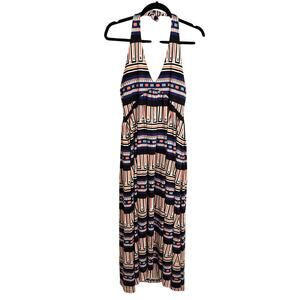 Diane Von Furstenberg Maxi Dress Womens 8 Franz Halter Geometric Halter Silk DVF
